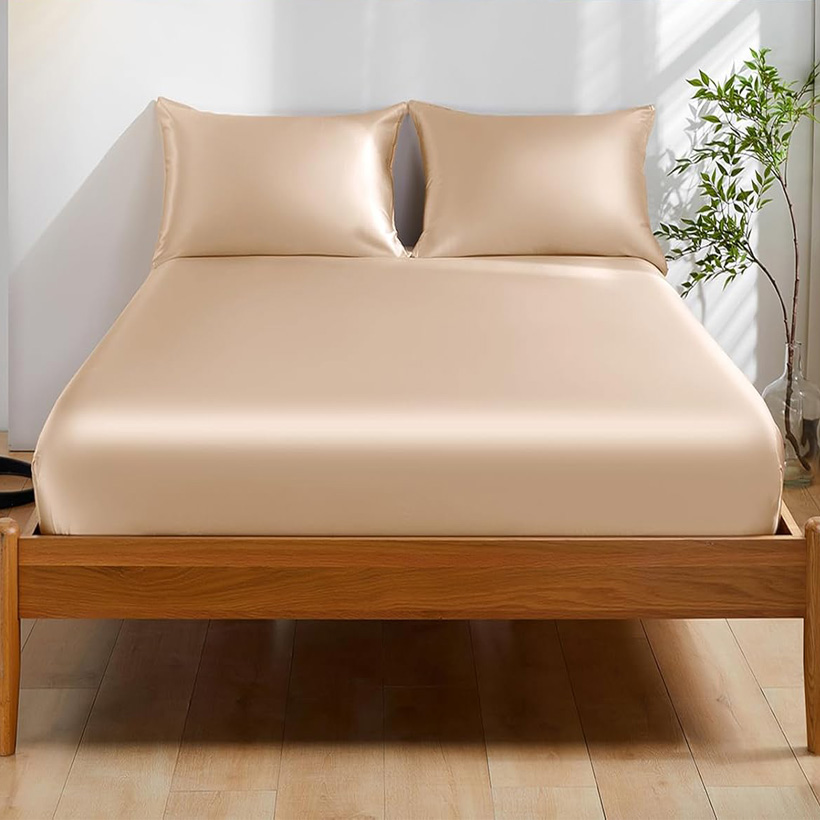 100%桑絹フィットシーツ 22匁 ゴムバンド付きマットレス - Fitted Bed Sheets Deep Pocket のレビューと価格