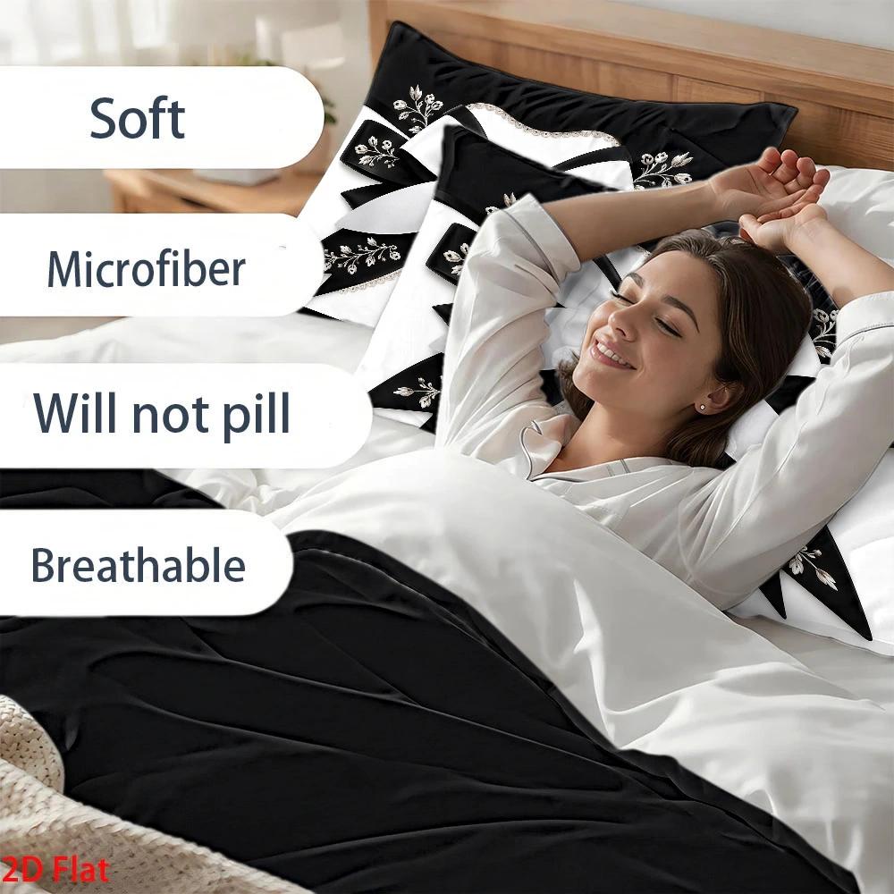 3点セット ライトラグジュアリースタイル 黒と白の蝶結びプリ - Duvet Cover Sets With Zipper のレビューと価格