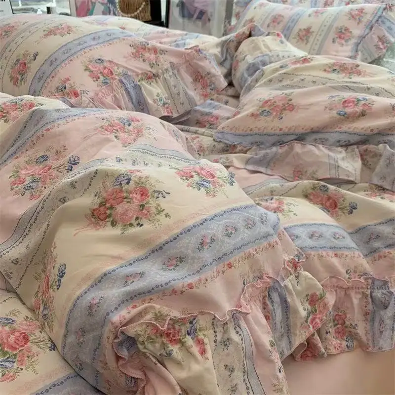 韓国スタイルプリンセス花寝具セット洗浄綿ヴィンテージフランス - Aesthetic Floral Duvet Cover のレビューと価格
