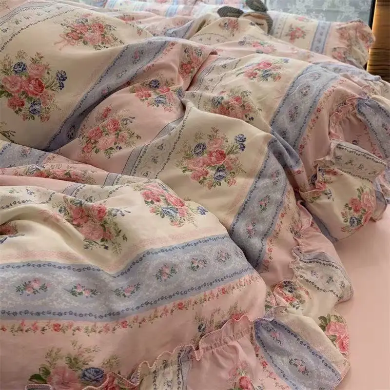 韓国スタイルプリンセス花寝具セット洗浄綿ヴィンテージフランス - Aesthetic Floral Duvet Cover のレビューと価格