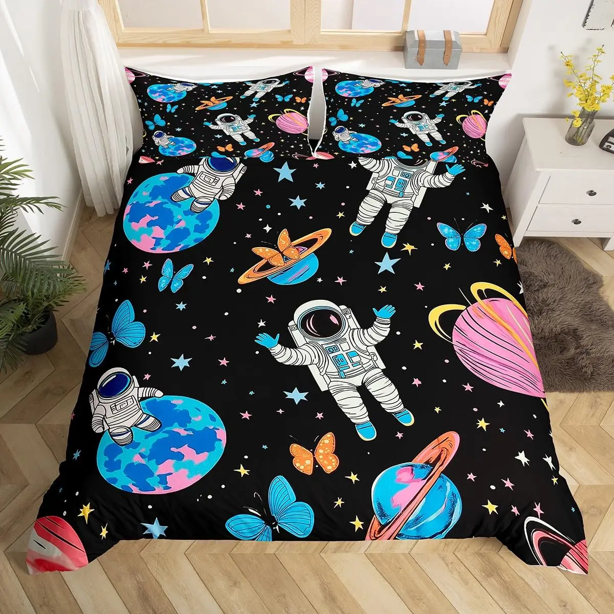 宇宙飛行士布団カバーセット漫画宇宙飛行士装飾寝具セットソフト - Duvet Cover Sets With Zipper のレビューと価格