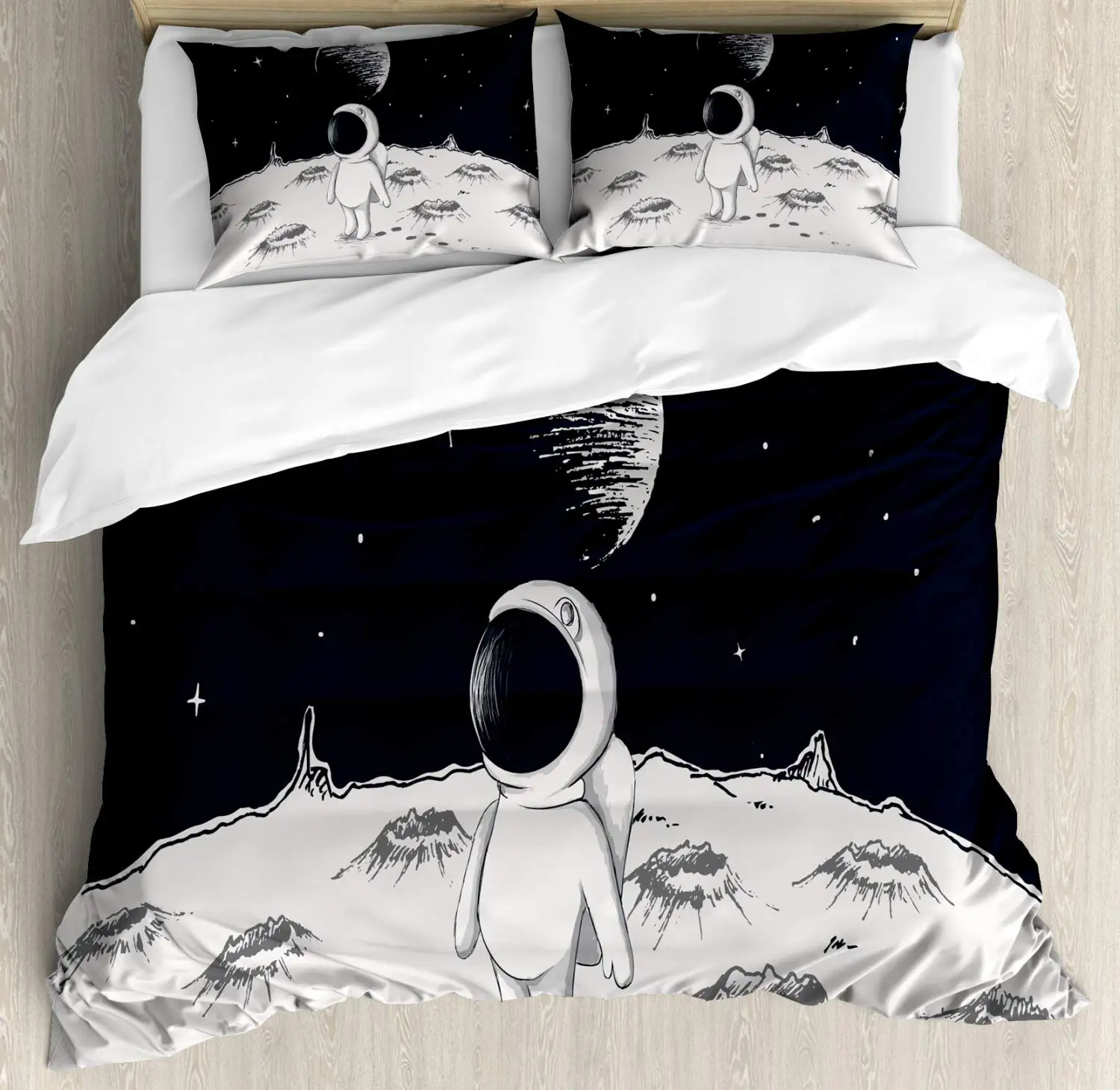宇宙飛行士布団カバーセット漫画宇宙飛行士装飾寝具セットソフト - Duvet Cover Sets With Zipper のレビューと価格