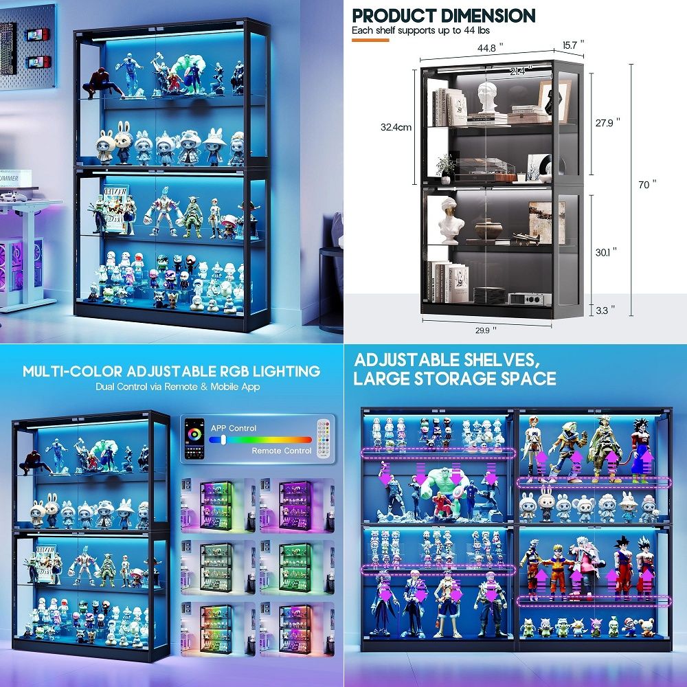 LEDライトストリップ付きキャビネット、ガラス扉付きモダンな - Lighting のレビューと価格