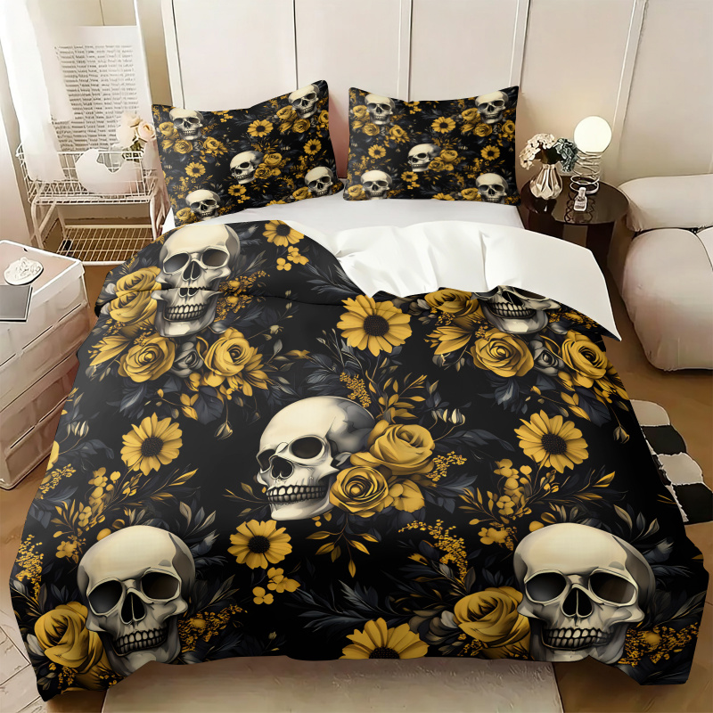 ダークエステティックスカルイエロー花柄布団カバーセットひまわ - Aesthetic Floral Duvet Cover のレビューと価格