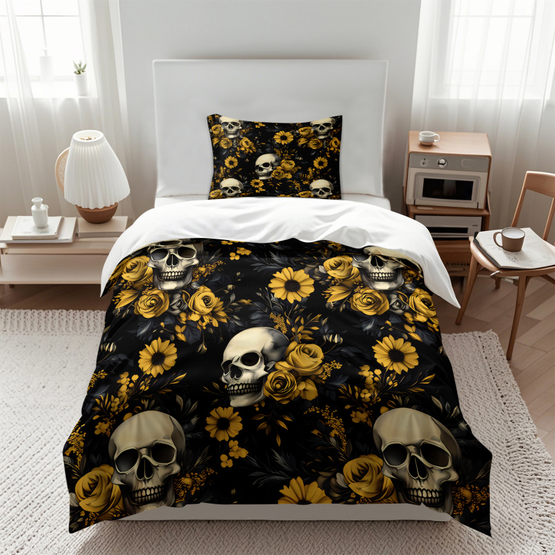 ダークエステティックスカルイエロー花柄布団カバーセットひまわ - Aesthetic Floral Duvet Cover のレビューと価格