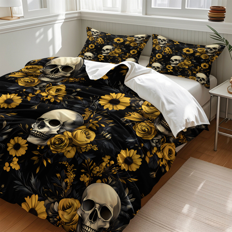 ダークエステティックスカルイエロー花柄布団カバーセットひまわ - Aesthetic Floral Duvet Cover のレビューと価格