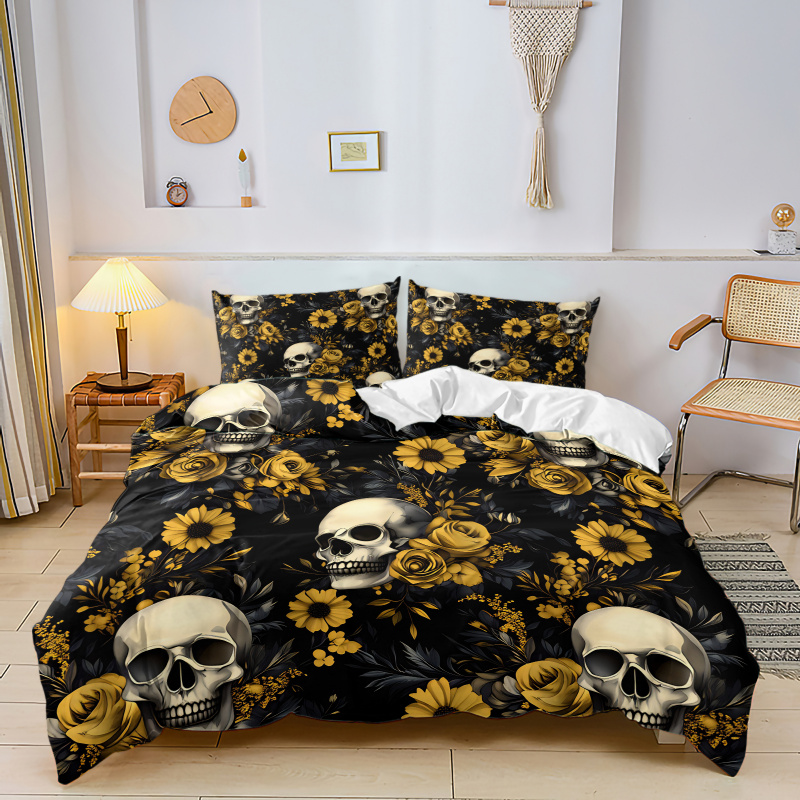 ダークエステティックスカルイエロー花柄布団カバーセットひまわ - Aesthetic Floral Duvet Cover のレビューと価格