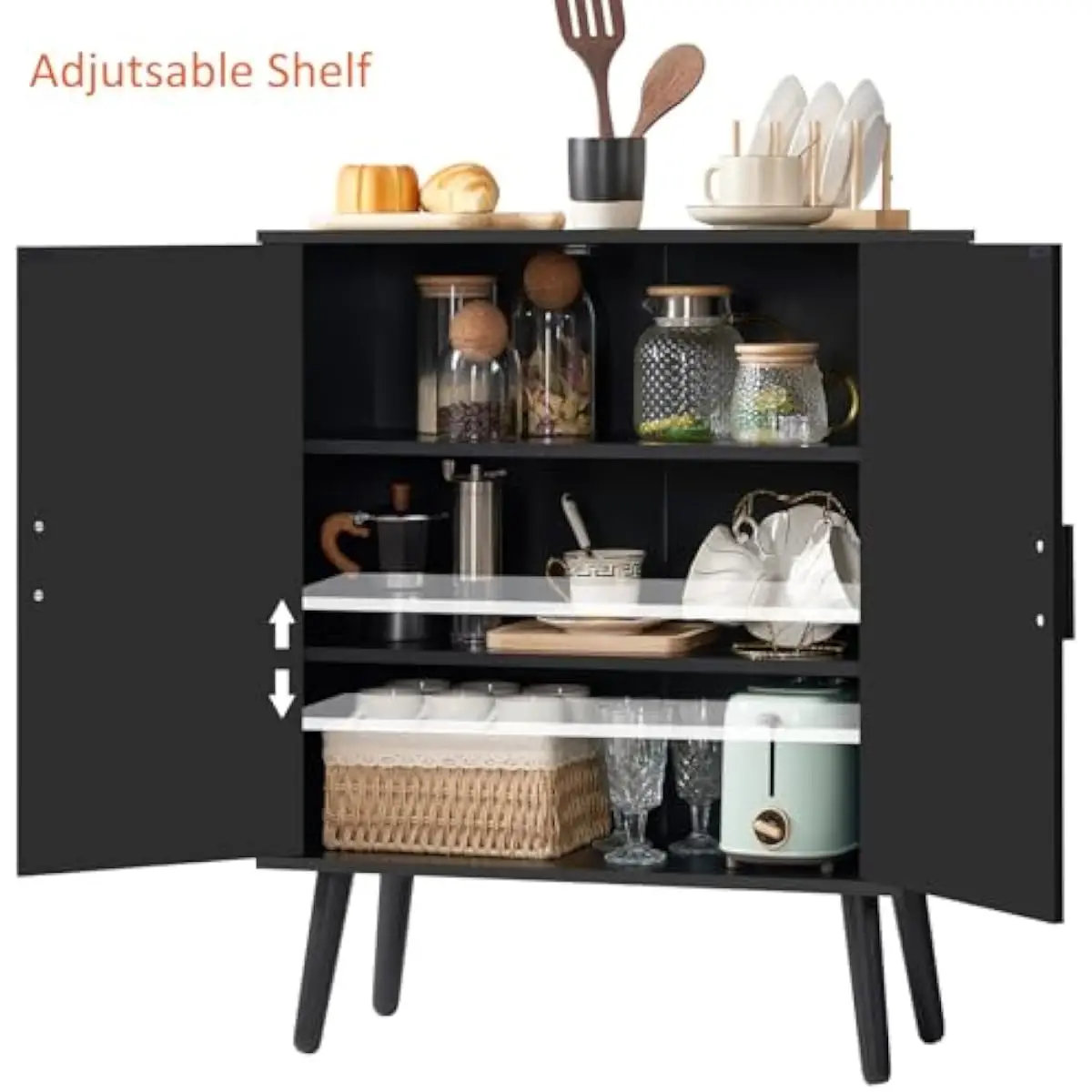 2つの調節可能な棚と隠し扉を備えた収納ユニット、ダイニング用 - Storage & Organization のレビューと価格