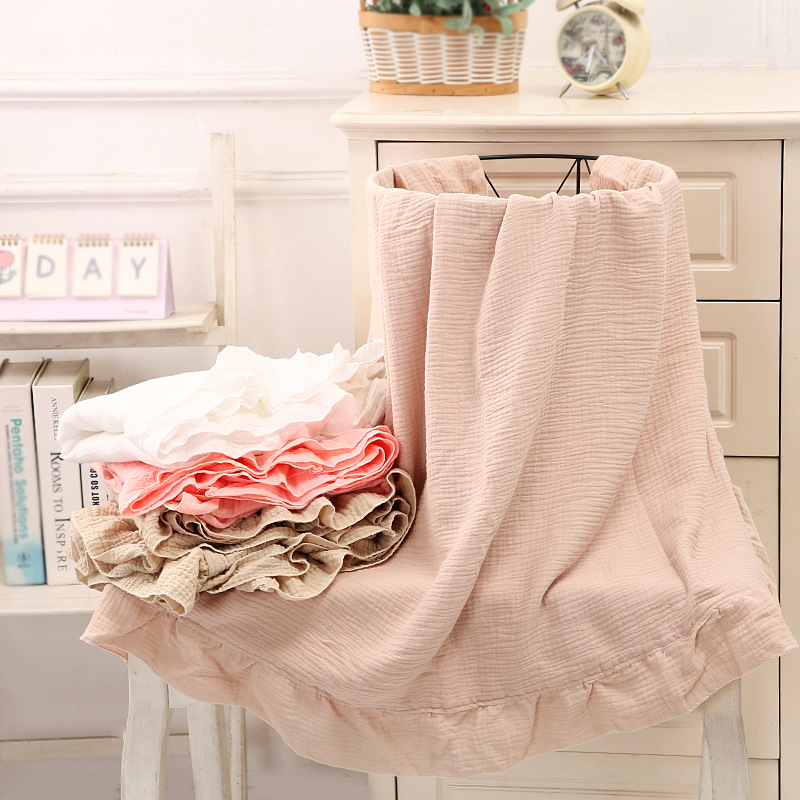 綿100% フリル付きモスリンブランケット、2層サマーガーゼ - Muslin Cotton Bedspread のレビューと価格