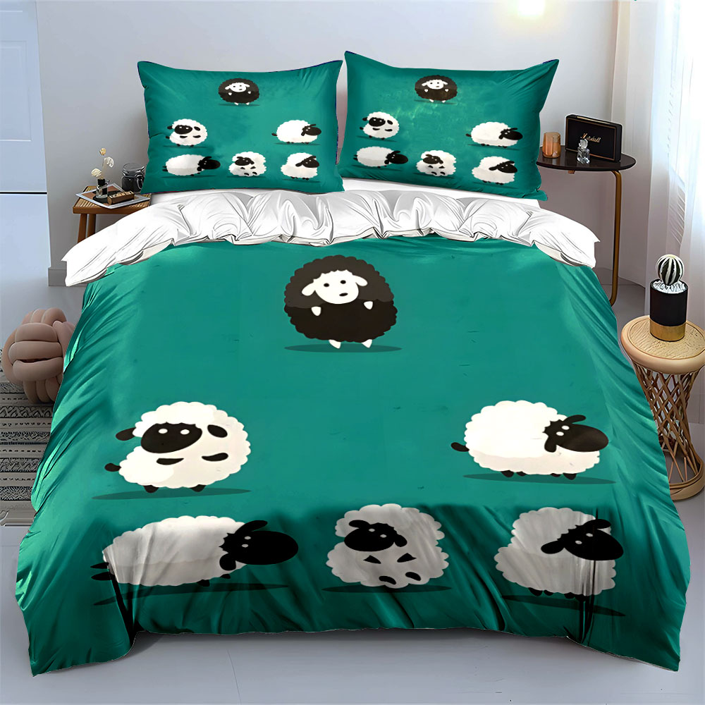 漫画の羊と黒い羊のパターンの布団カバーセット、デジタルプリン - Duvet Cover Sets With Zipper のレビューと価格