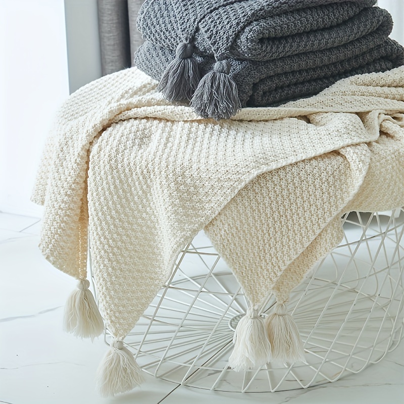 ボヘミアンニットスローブランケット、装飾タッセルフリンジ付き - Boho Throw Blanket Fringe のレビューと価格