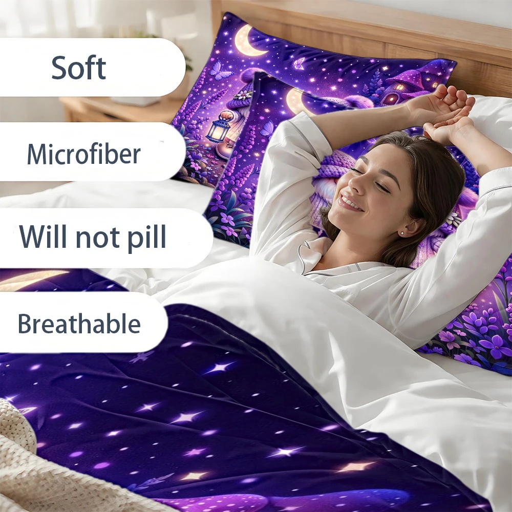 3ピースドリーミーパープルエルフテーマ布団カバーセット、3ピ - Duvet Cover Sets With Zipper のレビューと価格
