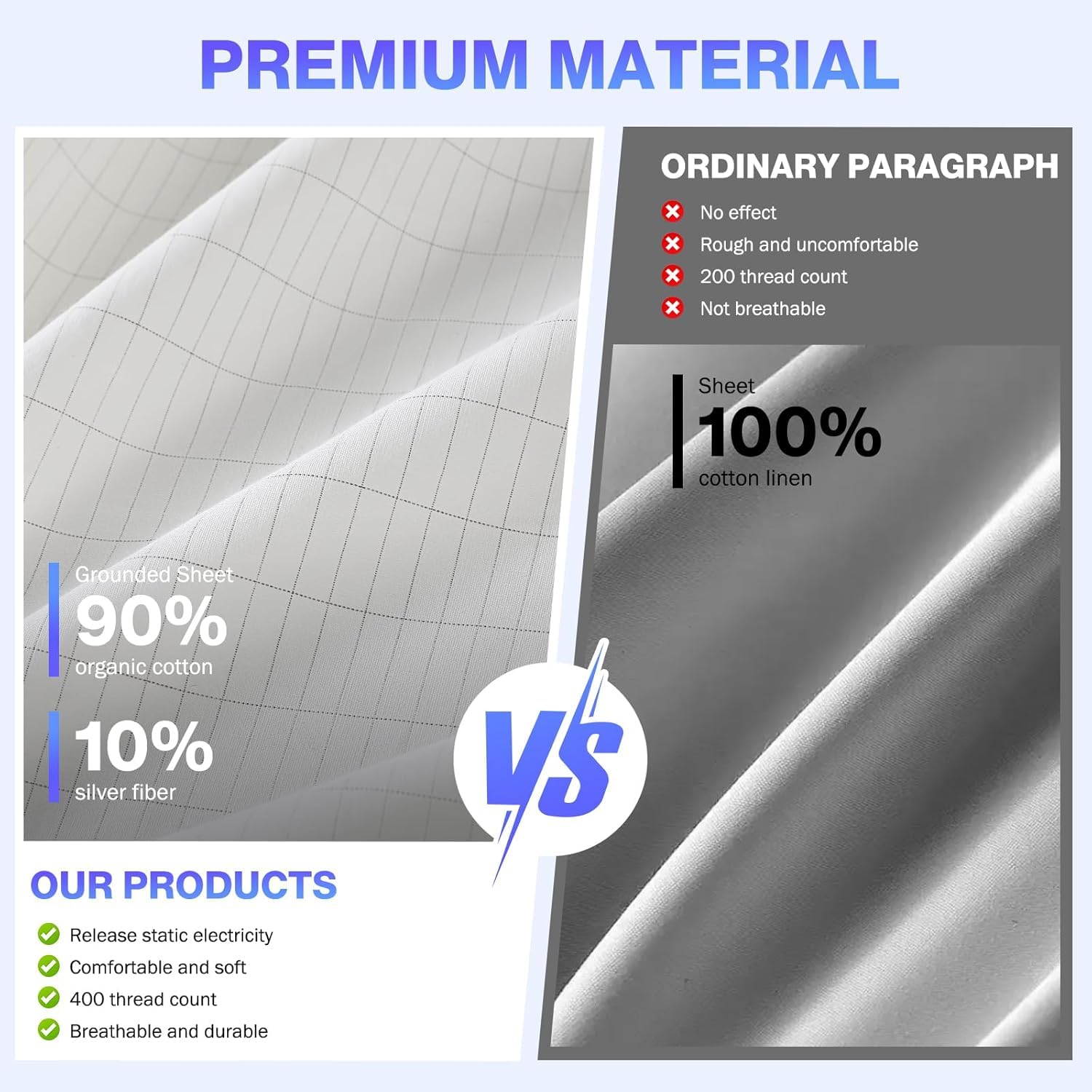 アース接続シーツ 90%オーガニックコットン+10%純銀 デ - Fitted Bed Sheets Deep Pocket のレビューと価格