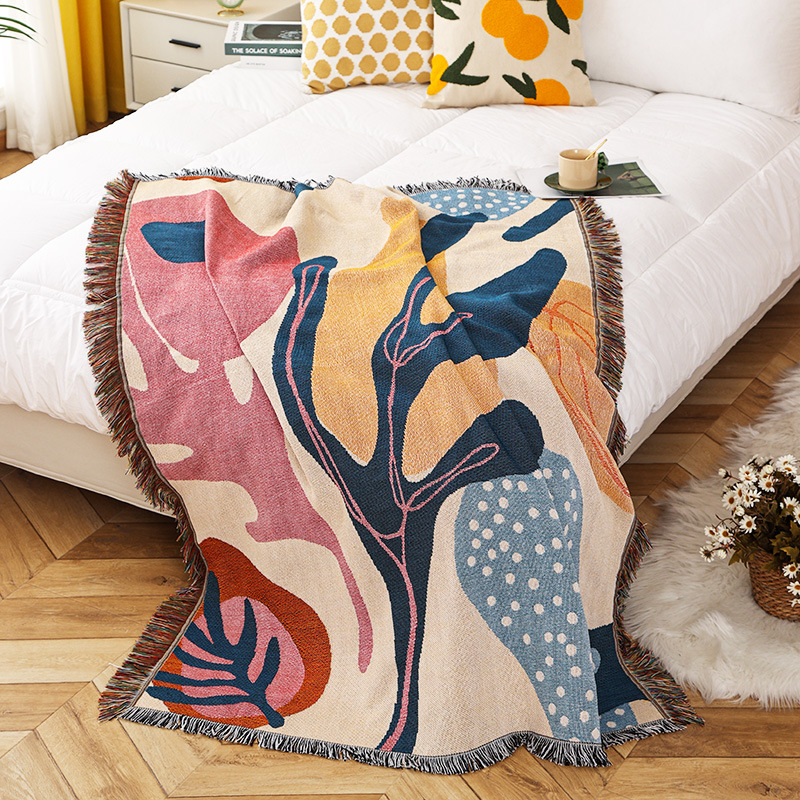 シティテキスタイル植物パターンが毛布を投げる、ソファカバー、 - Boho Throw Blanket Fringe のレビューと価格
