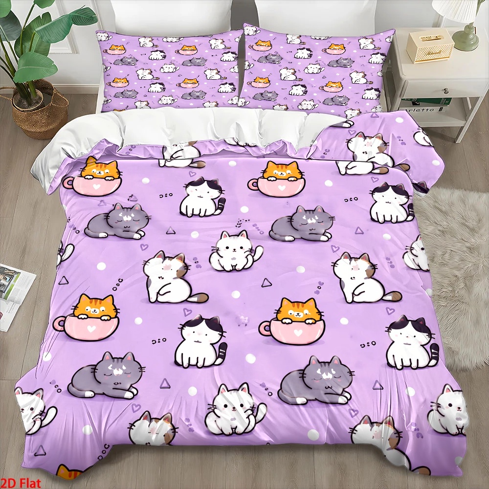 3点セットのかわいい猫柄布団カバーセット、3点寝具セット（1 - Duvet Cover Sets With Zipper のレビューと価格