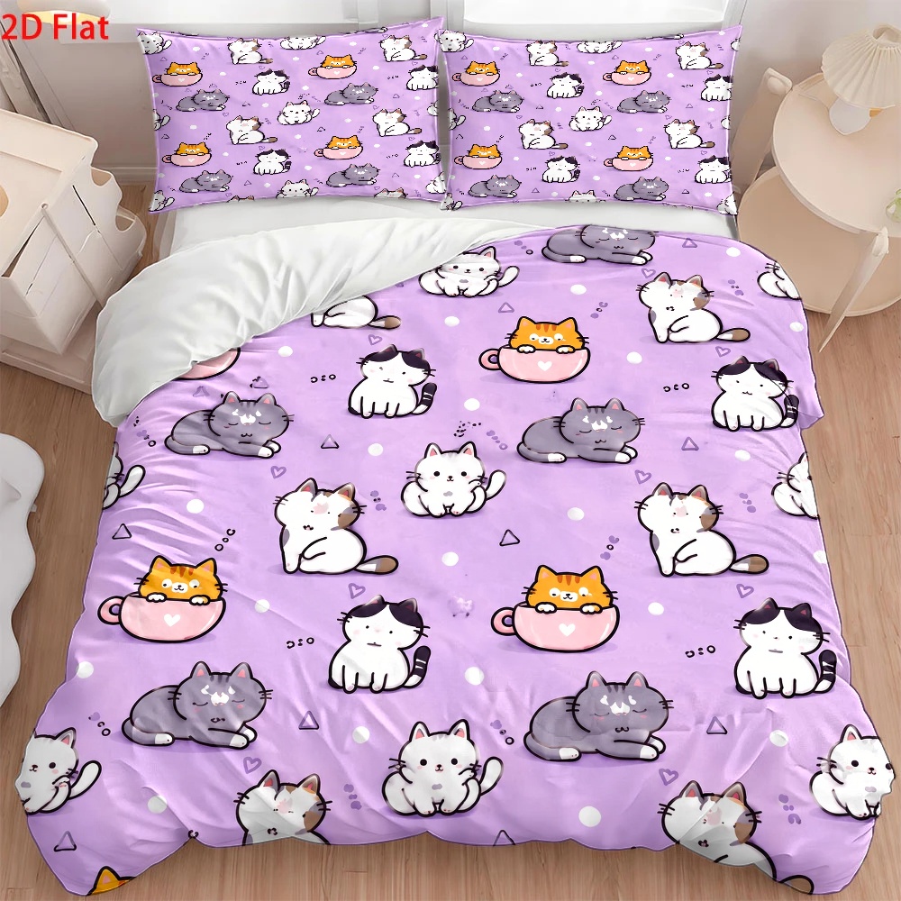 3点セットのかわいい猫柄布団カバーセット、3点寝具セット（1 - Duvet Cover Sets With Zipper のレビューと価格