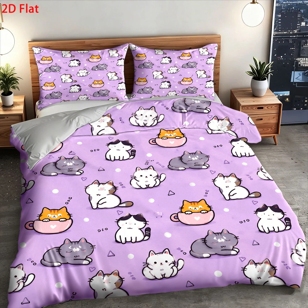 3点セットのかわいい猫柄布団カバーセット、3点寝具セット（1 - Duvet Cover Sets With Zipper のレビューと価格