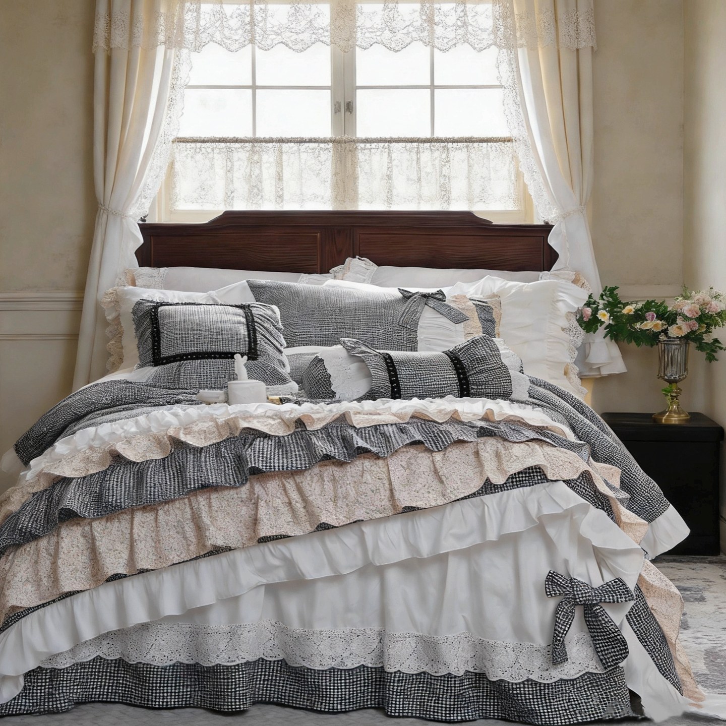 カントリーコテージコア寝具セット プリンセス風チェック柄花柄 - Aesthetic Floral Duvet Cover のレビューと価格
