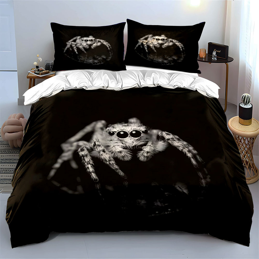 ジャンピングスパイダー黒と白のダークスタイルパターン布団カバ - Duvet Cover Sets With Zipper のレビューと価格